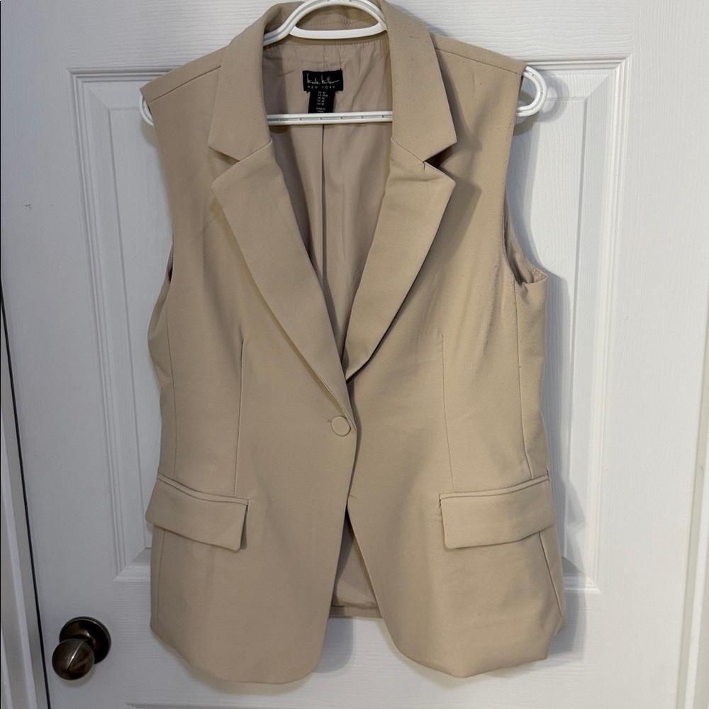 Nicole Miller Beige Sleeveless Blazer Vest